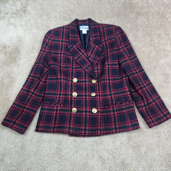 Vtg Pendelton Red Tartan Plaid Woolen Mills Wool Blazer Womens Sz Md 10 USA